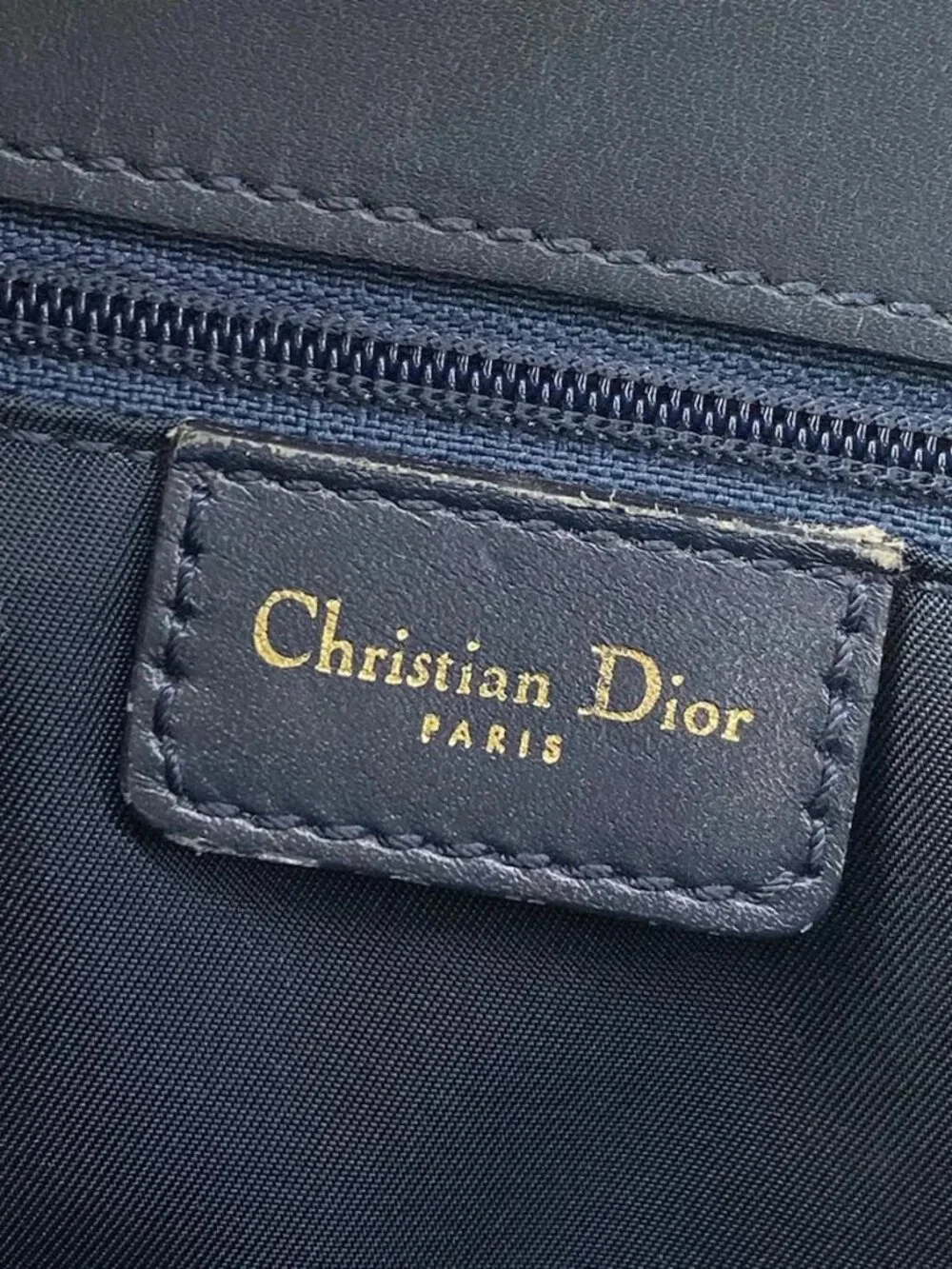DIOR/ChristianDior Logogram White Dark Navy Jacquard Leather Handbag